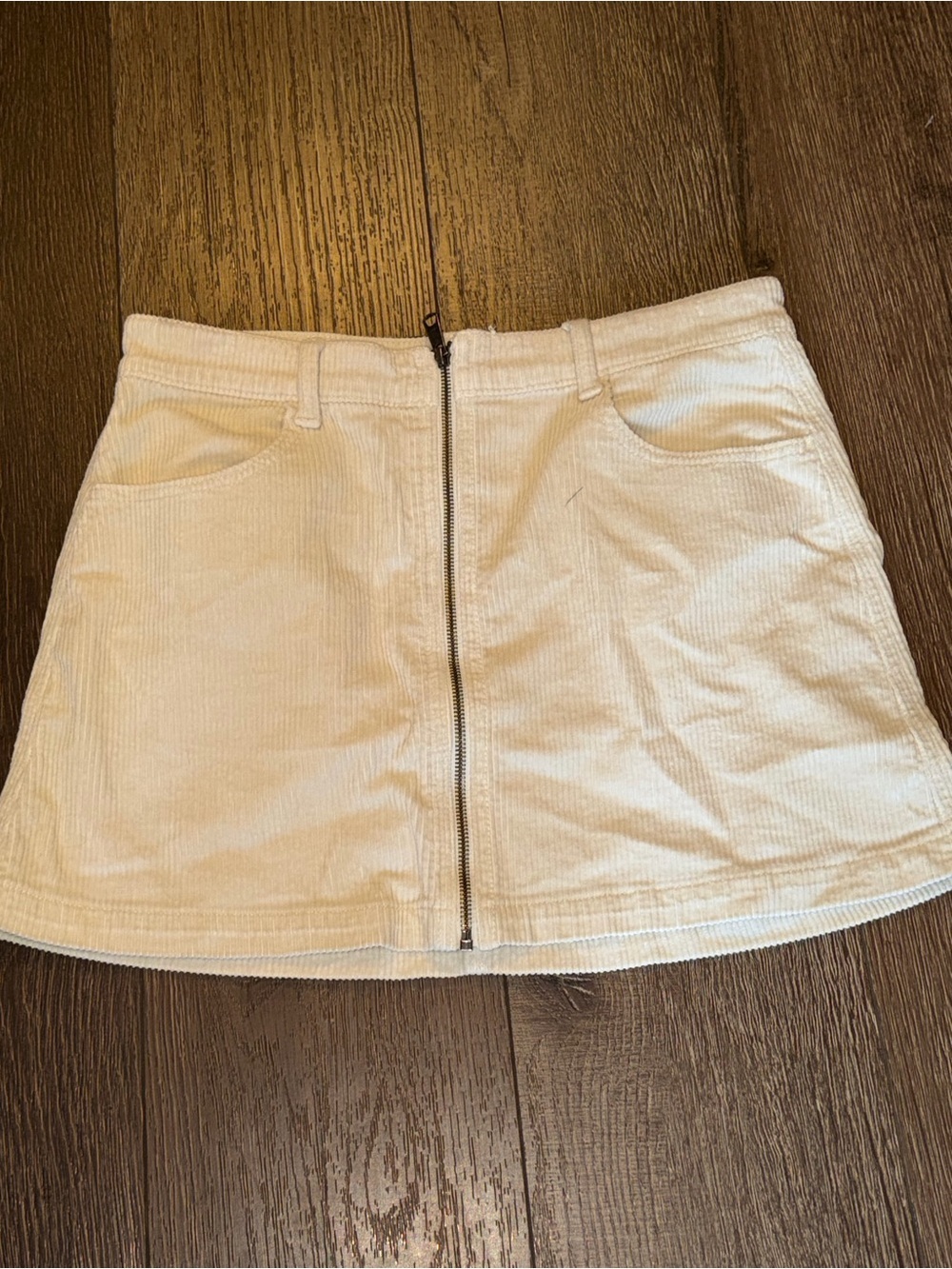 AE Cream Corduroy Zip-Front Mini Skirt